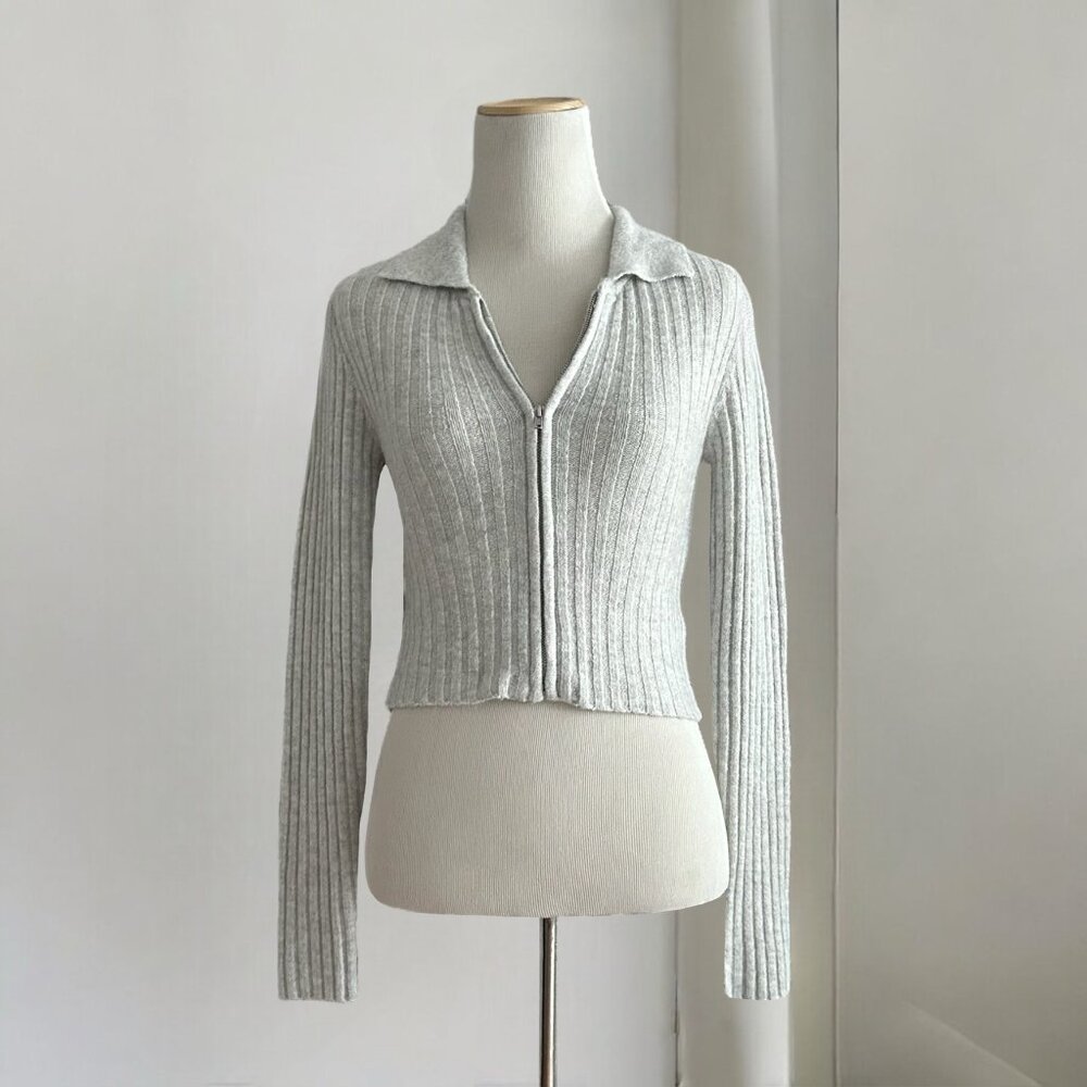 William Rast Gray Full Zip Cropped Sweater
